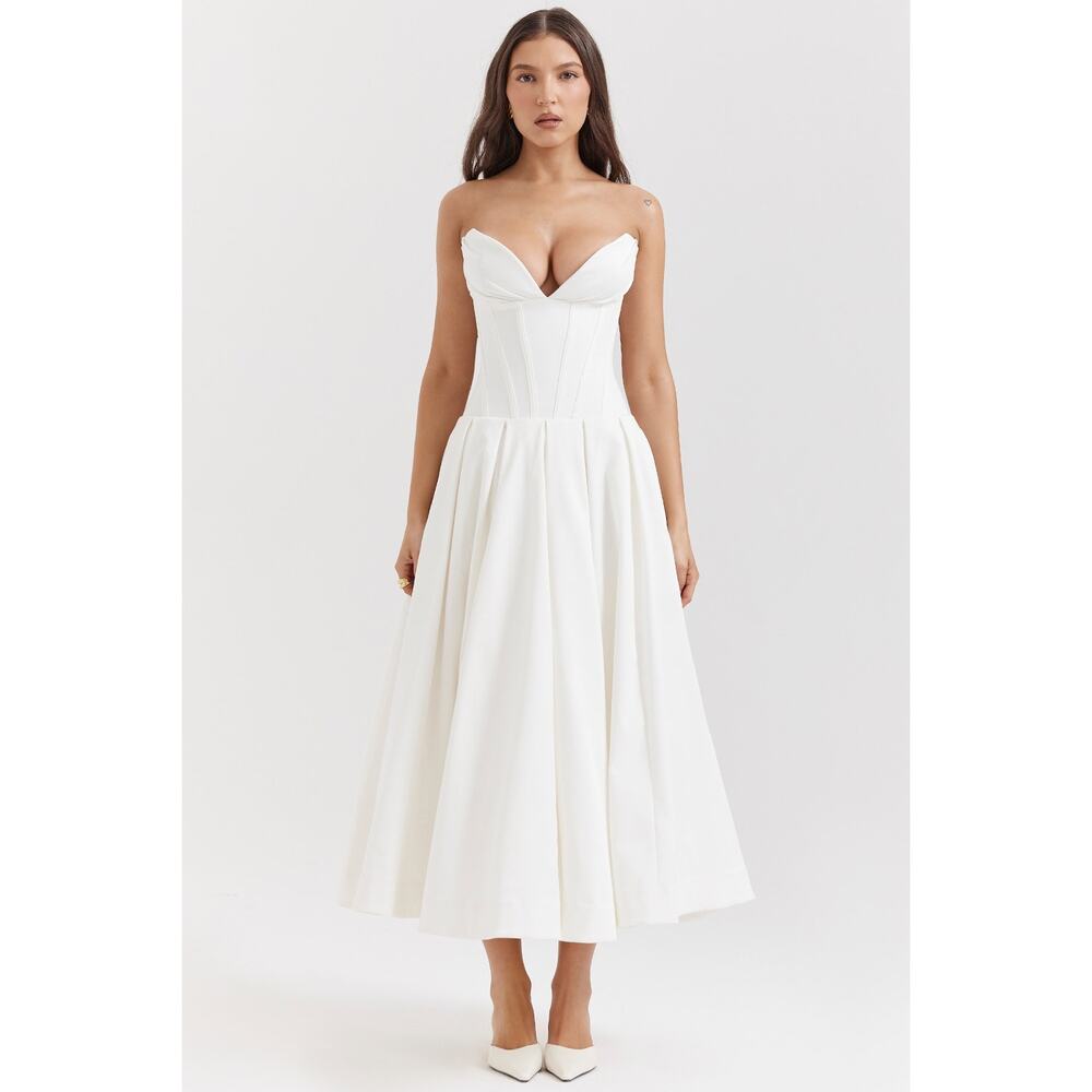 House of CB Lady White Strapless Midi Dress